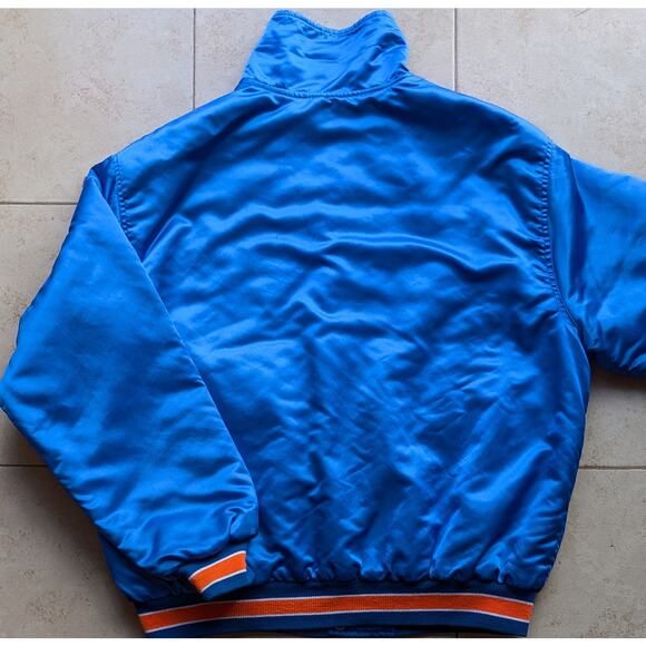 New York Mets 80s satin bomber Script jacket L blue orange MLB baseball vtg - Picture 4 of 7